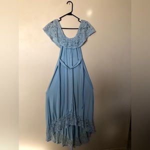 Sky blue, floor length dress
